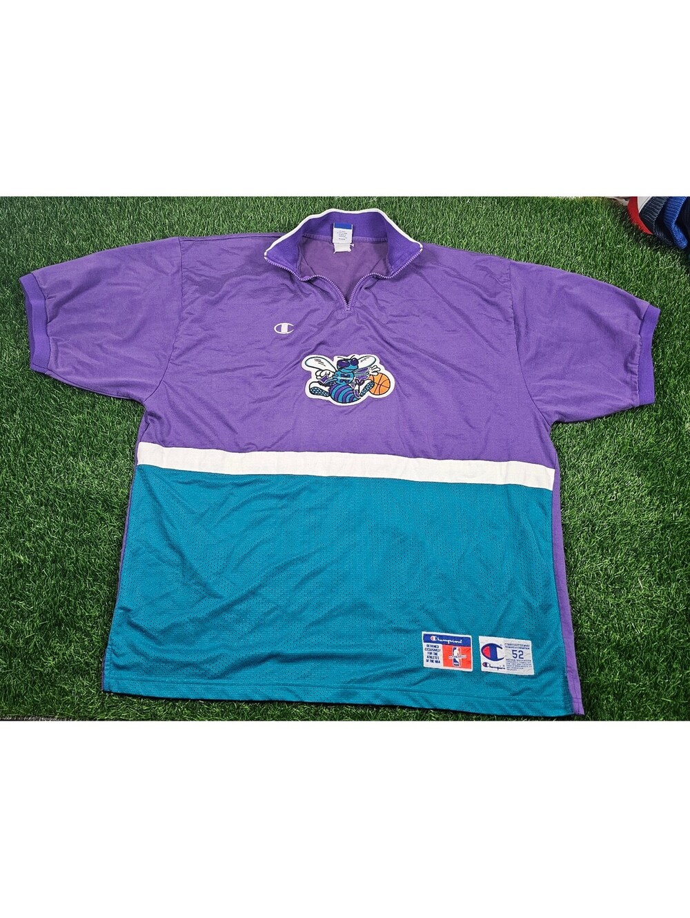 Vintage 90s Charlotte Hornets Champion Shooting Shirt Quarter Zip Mesh Size 52